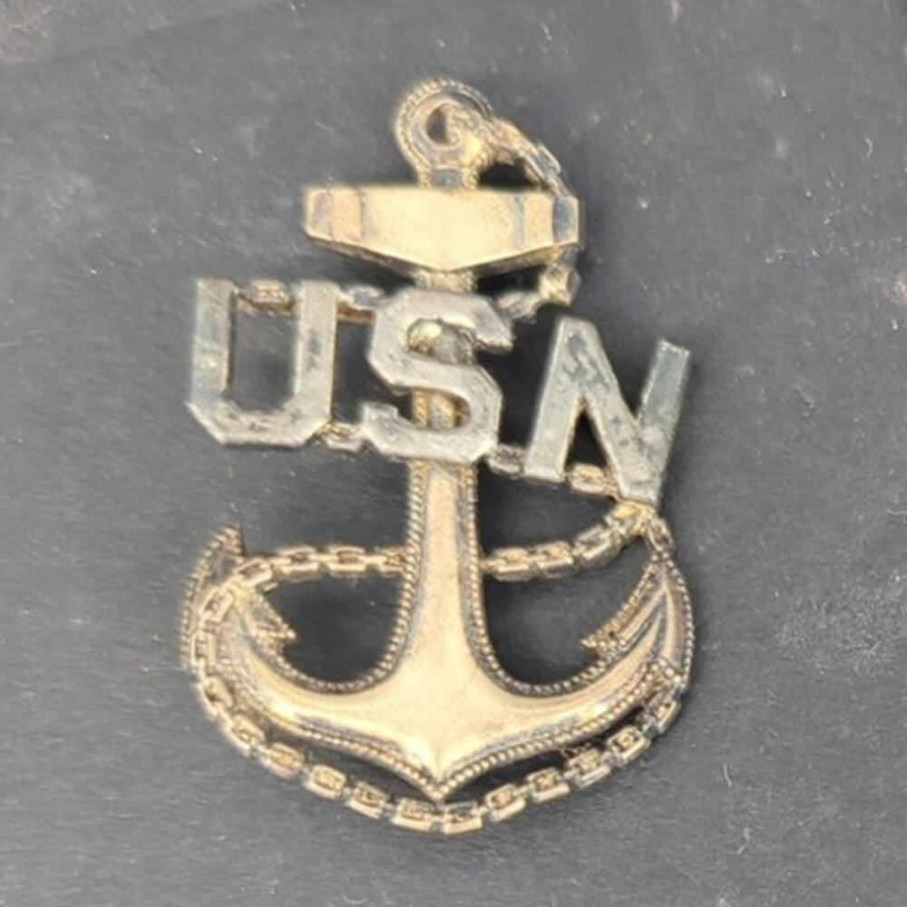 Vintage WWII USN Chief Petty Officer CPO Anchor Pin 1/20 10kt Gold Sterling